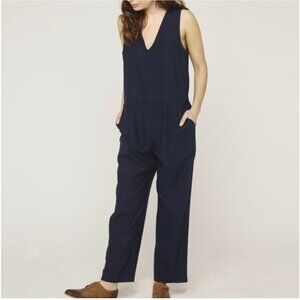 Billy Reid 100% Silk Jumpsuit with V-Neck and Wide-Leg